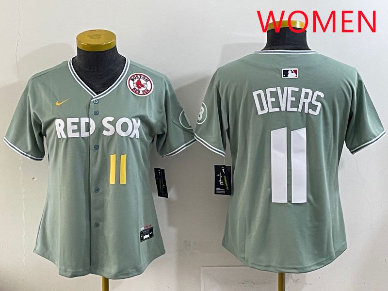 Women 2025 Boston Red Sox #11 Devers Light Green Joint Name Nike MLB Jersey style 5->women mlb jersey->Women Jersey